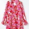 Women's Red Floral Print High Waist V Neck Babydoll Mini Dress - Playful & Elegant - Image 10