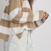 Women's Light French Beige Colorblock Striped Drop Shoulder Sweater with Side Slit - Image 11