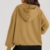 Women's Brown Oversized Kangaroo Pocket Half Zipper Hoodie - Image 3