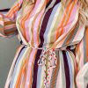 Women's White Multicolor Striped Cuffed Sleeve Tassel Tied Maxi Dress - Image 9