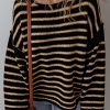 Women's Black Stripe Drop Shoulder Round Neck Loose Sweater - Trendy Casual Knit - Image 3