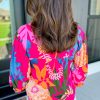 Women's Elegant Rose Blooming Flower Print Ruffled Puff Sleeve Blouse - Image 2