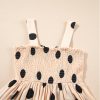 Women's Oatmeal Polka Dot Smocked Fit & Flared Sleeveless Long Dress - Image 10