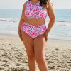 Rose Plus Size Floral Print Twisted High Waist Bikini Set for Women - Image 6