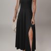 Women's Black Sleeveless Scoop Neck Flared Split Midi Dress - Elegant & Casual Summer Fashion - Image 8