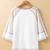 Women's Chic White Striped Bracelet Sleeve Raglan Patchwork Top - Image 6