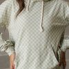 Women's Green Checkered Print Kangaroo Pocket Drawstring Hoodie - Image 6