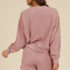 Women's Blossom Checkered Textured Long Sleeve Top and Shorts Set - Image 2