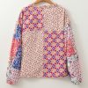 Women's Orange Mixed Floral Printed Long Sleeve Tied V Neck Blouse - Image 9