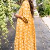 Yellow Flower Print Maxi Dress with Button Detailing and Collared Neckline - Image 5