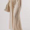 Women's Beige Drawstring Waist Pleated Wide Leg Casual Pants - Image 6