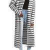 Women's Black Stripe Print Open Front Duster Cardigan - Stylish Long Sleeve Layering Piece - Image 5