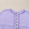 Women's Lilac Sequin Patchwork High Low Hem Henley Sweatshirt - Casual Chic - Image 6