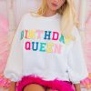 Birthday Queen White Graphic Sweatshirt with Balloon Sleeves - Image 3