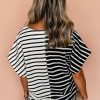 Women's Black Stripe Two Tone Colorblock V Neck T-Shirt - Chic and Casual Style - Image 2