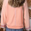 Women's Grapefruit Orange Waffle Knit Wide Bracelet Sleeve Raglan Top - Image 2