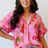 Women's Rose Jungle Floral Print Notch V Neck Blouse - Image 4