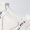 Women's White Multicolor Stitch Detail Short Sleeve Cable Knit Sweater - Image 13