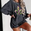 Women's Gray Mardi Gras Symbol Graphic Corded Pullover Sweatshirt - Image 3
