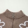 Women's Elegant Parchment Contrast Floral Half Zipper Sweater - Image 9