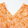 Women's Orange Floral Print Smocked V Neck Wide Sleeve Maxi Dress for Summer - Image 15