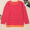 Orange Stripe Plus Size Drop Shoulder Long Sleeve Buttoned Decor Top - Image 2