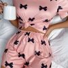 Women's Pink Bow Printed Short 2-Piece Lounge Set - Cute Casual Loungewear - Image 3