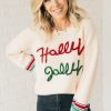 Women's Beige Tinsel Holly Jolly Graphic Sweater - Festive Christmas Knitwear - Image 8