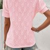 Women's Chic Pink Flower Geometric Textured Button Short Sleeve Top - Image 10