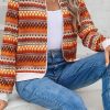 Women's Orange Boho Striped Zip Up Long Sleeve Jacket - Stylish and Versatile Outerwear - Image 6