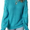 Women's Turquoise Ruffled Eyelet Bubble Sleeve Knit Sweater - Image 21