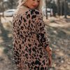 Women's Brown Leopard Print V Neck Half Sleeve Oversized Tee - Bold & Chic - Image 2