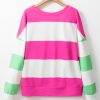 Women's Rose Red Colorblock Striped Drop Shoulder Long Sleeve Top - Image 7