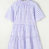 Women's Lavendula Plaid Ruffle Wide Short Sleeve Babydoll Mini Dress - Image 7