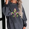 Women's Gray Mardi Gras Symbol Graphic Corded Pullover Sweatshirt - Image 2