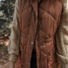 Women's Coffee Quilted Longline Puffer Vest with Stand Collar - Image 3