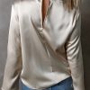 Women's Jet Stream Satin Cross Front Slit Back Blouse - Image 2