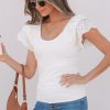 Women's White Eyelet Ruffle Sleeve Slim Fitted Top - Chic Summer Blouse - Image 3