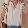 Women's White Floral Embroidered Short Sleeve V Neck Blouse for Summer - Image 7