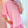 Women's Pink Sequin Trim Shift Crew Neck Short Dress - Image 2