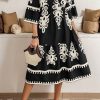 Women's Black Geometric Print 3/4 Sleeve Midi Western Dress - Image 5