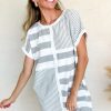 Women's Gray Stripe Mixed Printed Short Sleeve Shift Mini T-Shirt Dress - Image 4