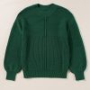 Women's Blackish Green Textured Crew Neck Lantern Sleeve Sweater - Image 7