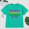 Women's Sea Green Sequin Mardi Gras Letter Graphic T-Shirt - Festive Casual Wear - Image 4