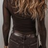 Women's Black Mesh Long Sleeve Slim Fit Bodysuit - Image 2