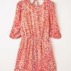 Elegant Tomato Red Leopard Print Long Sleeve Mini Dress with Hollowed Back - Image 7