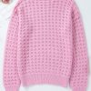 Women's Pink Crochet Knit Drop Shoulder Sweater - Image 12