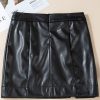 Women's Black High Waist PU Leather Mini Skirt with Side Slits - Image 5