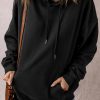 Women's Black Fleece Lined Kangaroo Pocket Hoodie - Image 6