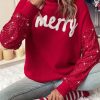 Women's Racing Red Merry Graphic Turtleneck Sweater with Sequin Sleeves - Image 2